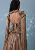 Taupe Brown Embroidered Cowl Lehenga And Cape Blouse In Shimmer Organza