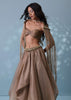 Taupe Brown Embroidered Cowl Lehenga And Cape Blouse In Shimmer Organza