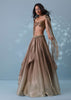 Taupe Brown Embroidered Cowl Lehenga And Cape Blouse In Shimmer Organza