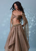 Taupe Brown Embroidered Cowl Lehenga And Cape Blouse In Shimmer Organza