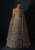 Taupe Grey Lehenga Choli In Net Elaborately Hand Embellished With Cut Dana Work In Geometric Pattern