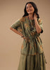 Tea Green Satin Peplum Top And Dhoti Pants With A Floral Print