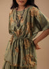 Tea Green Satin Peplum Top And Dhoti Pants With A Floral Print