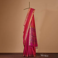 Teaberry Pink Handloom Saree In Album Silk With South Paithani Pallu And Unstitched Blouse