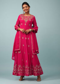 Teaberry Pink Embroidered Anarkali Suit In Georgette