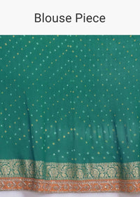 Teal Blue Bandhani Saree In Georgette With Weaved Checks Pattern Online - Kalki Fashion