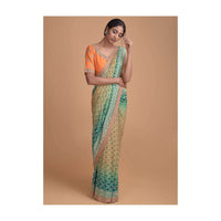 Teal Blue Bandhani Saree In Georgette With Weaved Checks Pattern Online - Kalki Fashion