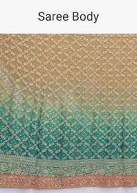 Teal Blue Bandhani Saree In Georgette With Weaved Checks Pattern Online - Kalki Fashion