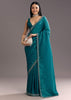 Teal Blue Crushed Tissue Stone Embellished Saree With Cutdana Scallop Border