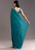 Teal Blue Crushed Tissue Stone Embellished Saree With Cutdana Scallop Border