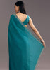 Teal Blue Crushed Tissue Stone Embellished Saree With Cutdana Scallop Border