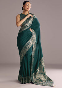 Teal Blue Dola Silk Saree With Zari Woven Motifs