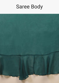 Teal Blue Saree In Georgette With Ruffle Frill And A Chunky Embroidered Belt