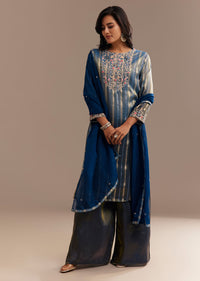 Teal Blue Tissue Zardosi Embroidered Palazzo Set