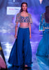 Seaside Blue Crop Top And Palazzo With Embossed Embroidery And Hand Crafted Cape