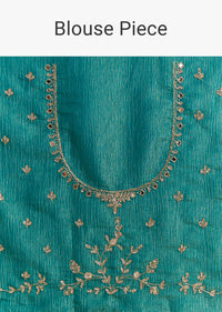 Teal Green Crushed Tissue Saree With Cutdana Embroidery And Scallop Border