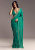Teal Green Organza Saree With Cut Dana And Sequin Detailing