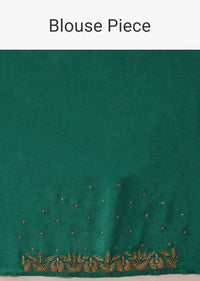 Teal Green Saree In Organza With Lehariya Print And Hand Embroidered Border With Beads And Sequins Work