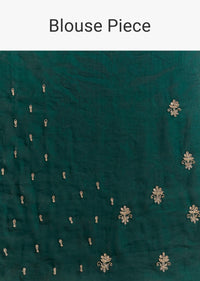 Teal Green Satin Saree With Zardosi Embroidery And Scallop Border