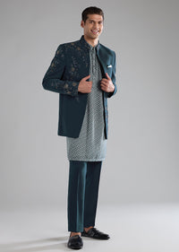Teal Jodhpuri Kurta Set with Resham Work