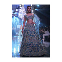 Seaside Blue Choli With Embossed Floral Embroidery In Repeat Pattern On The Kalis Online - Kalki Fashion