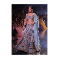 Seaside Blue Choli With Embossed Floral Embroidery In Repeat Pattern On The Kalis Online - Kalki Fashion