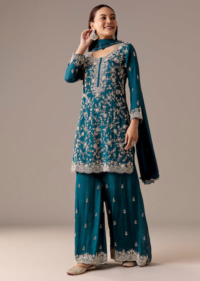 Teal Pakistani Style Palazzo Suit Set
