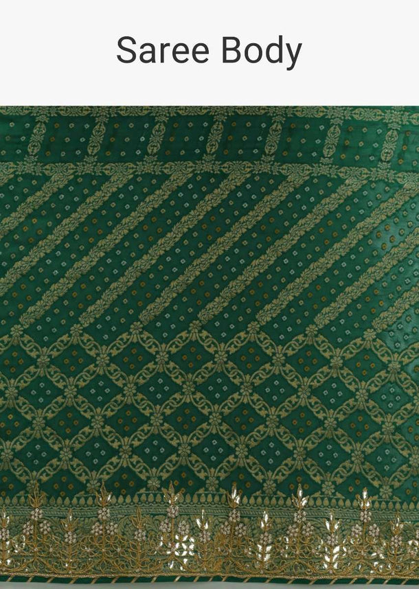 Teal Saree In Georgette With Bandhani Print And Weaved Jaal Work Online Kalki Fashion