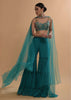 Teal Sharara Suit With Colorful Resham, Cut Dana And Moti Embroidered Spring Blossoms