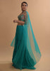 Teal Sharara And Crop Top Set With Colorful Resham, Cut Dana And Moti Embroidered Spring Blooms