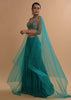 Teal Sharara And Crop Top Set With Colorful Resham, Cut Dana And Moti Embroidered Spring Blooms