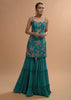 Teal Sharara Suit With Colorful Resham, Cut Dana And Moti Embroidered Spring Blossoms