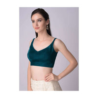 Teal Sleeveless Blouse With Leaf Shaped Neckline