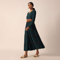 Teal Bead Embroidered Long Kurti With Embellished Belt