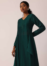 Teal Blue Asymmetric Kurta Set With Sequin Embellishments