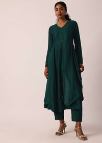 Teal Blue Asymmetric Kurta Set With Sequin Embellishments
