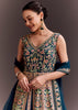 Teal Blue Floral Embroidered Anarkali With Net Dupatta
