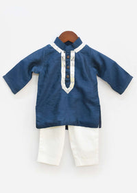 Kalki Boys Teal blue kurta set with embroidery work by fayon kids