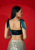 Teal Blue Velvet Blouse With Tie Up Straps On The Shoulder