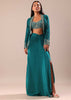 Teal Drape Skirt With Hand Embroidered Blouse And Jacket