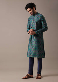 Teal Embroidered Kurta Set in Jacquard