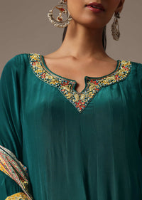 Teal Embroidered Kurta Palazzo Set With Mirror Work Dupatta