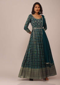 Teal Green Anarkali Set in Georgette with Embroidered Belt And Dupatta