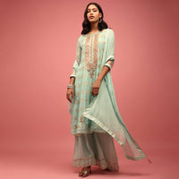 Sea Green Georgette Anarkali Suit With Embroidery