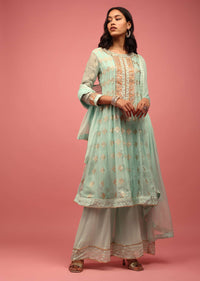 Sea Green Georgette Anarkali Suit With Embroidery