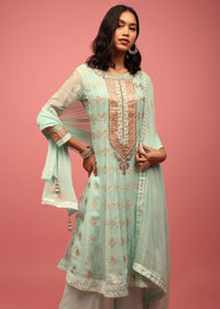 Sea Green Georgette Anarkali Suit With Embroidery