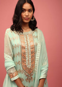 Sea Green Georgette Anarkali Suit With Embroidery