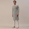 Teal Green Embroidered Sherwani Set With Layered Mala