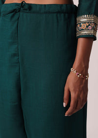 Teal Green Pant Set In Chanderi With Sequin Work