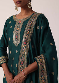 Teal Green Pant Set In Chanderi With Sequin Work
